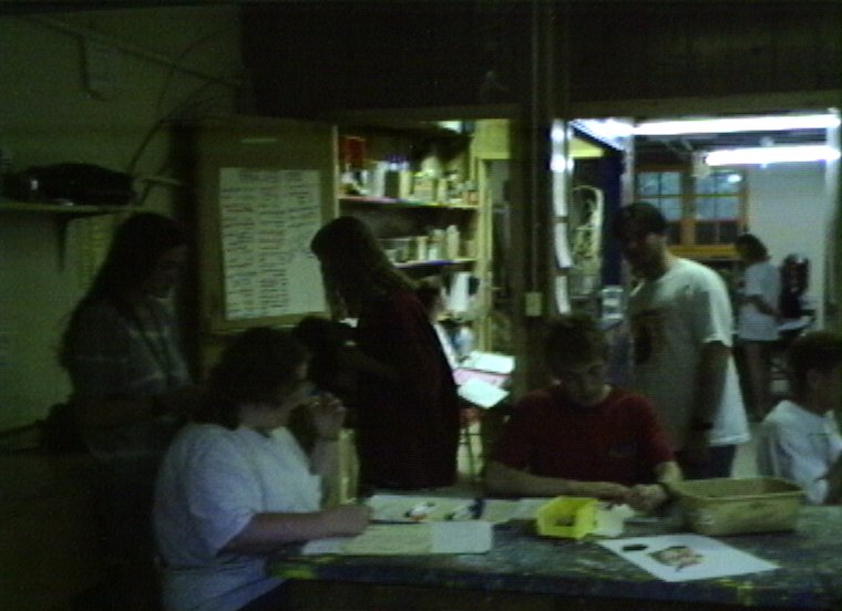 Plyc035.jpg - It seems like the craftshop is the place to be. Sarene Schumacher, Molly Garner, ?, Eric Stein, Geoff Horst and ?