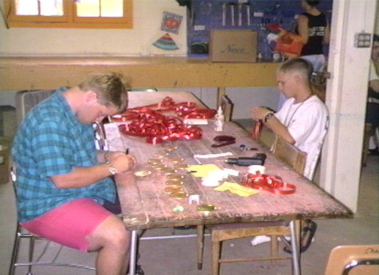 Plyc139.jpg - Steve Hill and Jon Orum in the Craftshop making awards for swimming.