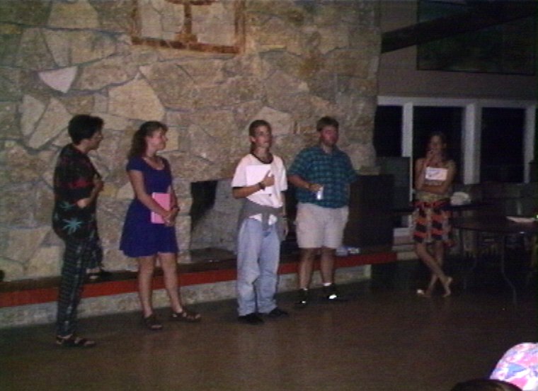 Plyc214.jpg - Staffparty in the Dinning Hall. Alan Stewart, Flossie Howell, Carrie Gasser, Steve Hill and Nicole Dehne.